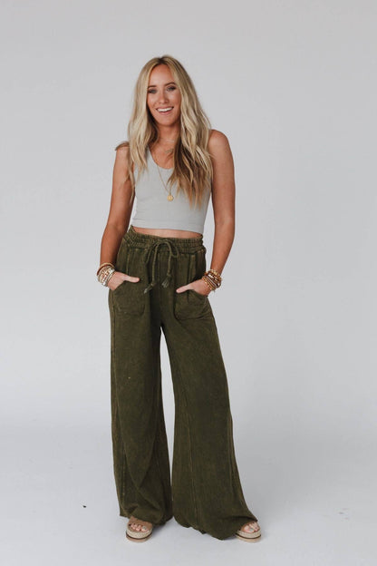 Robin Wide Leg Pant - Deep Olive
