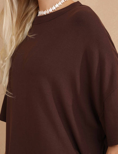 Oversized Shirt & Biker Shorts Set - Brown