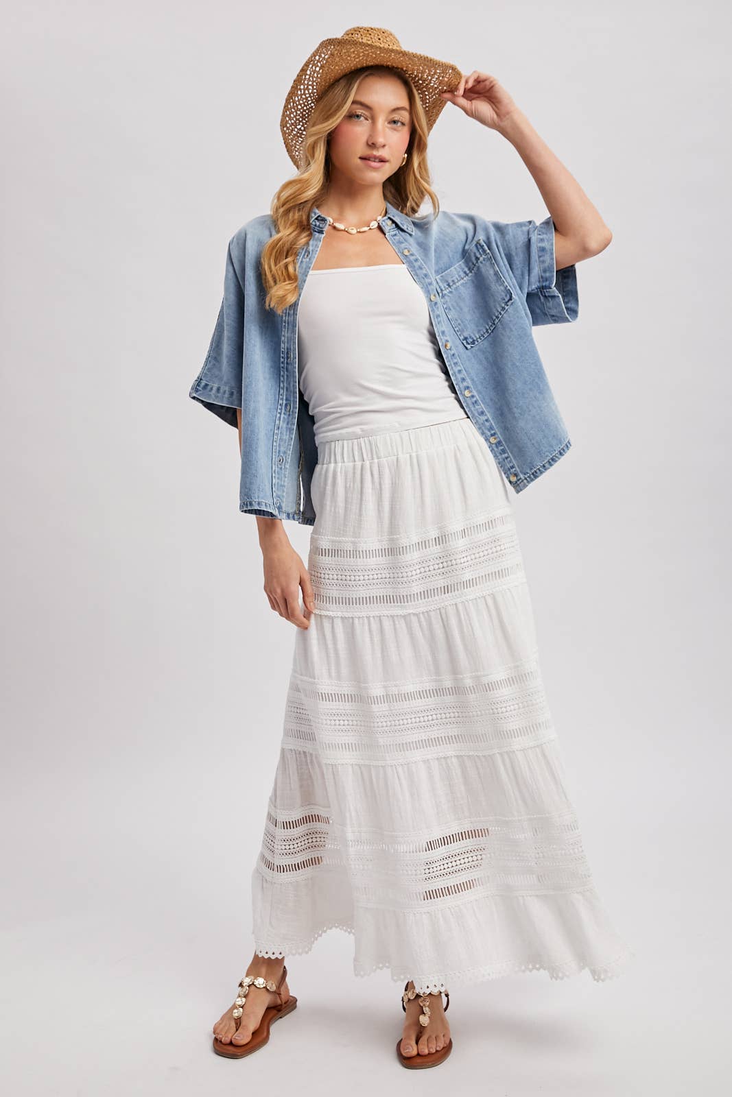 Boxy Denim Short-Sleeve Button Down