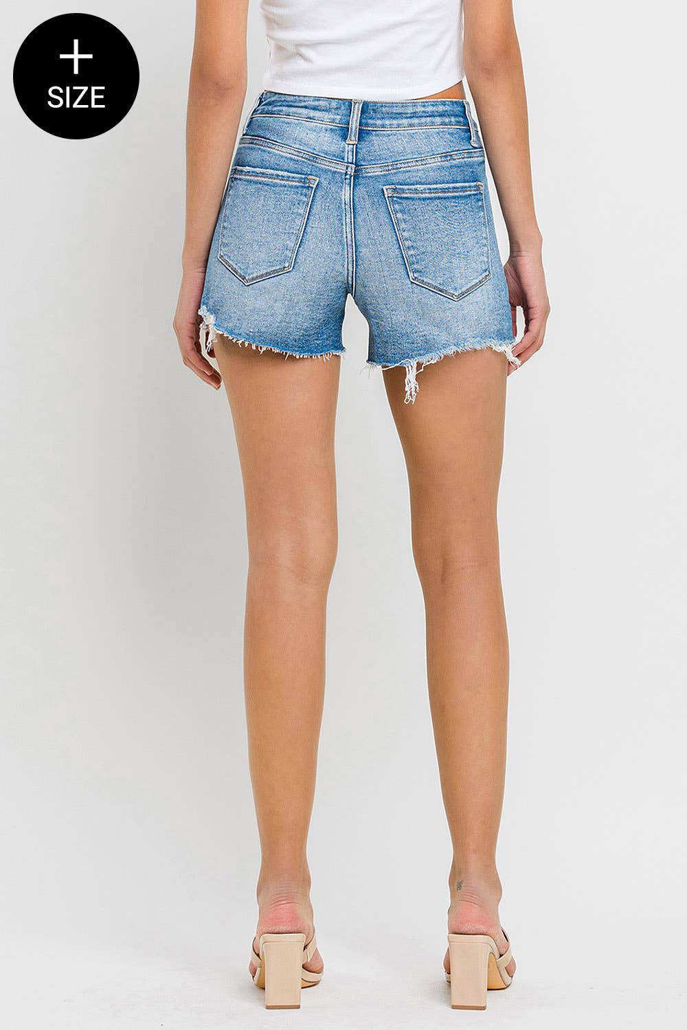 PLUS High Rise Criss-Cross Denim Shorts