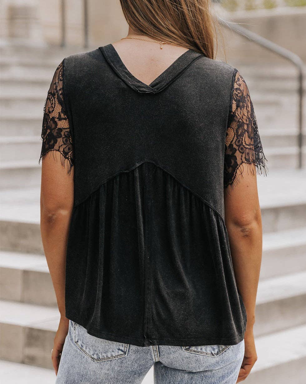 Lace Sleeve Babydoll Top