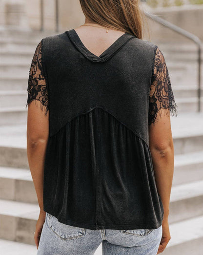 Lace Sleeve Babydoll Top