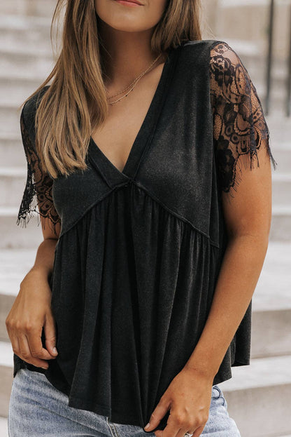 Lace Sleeve Babydoll Top