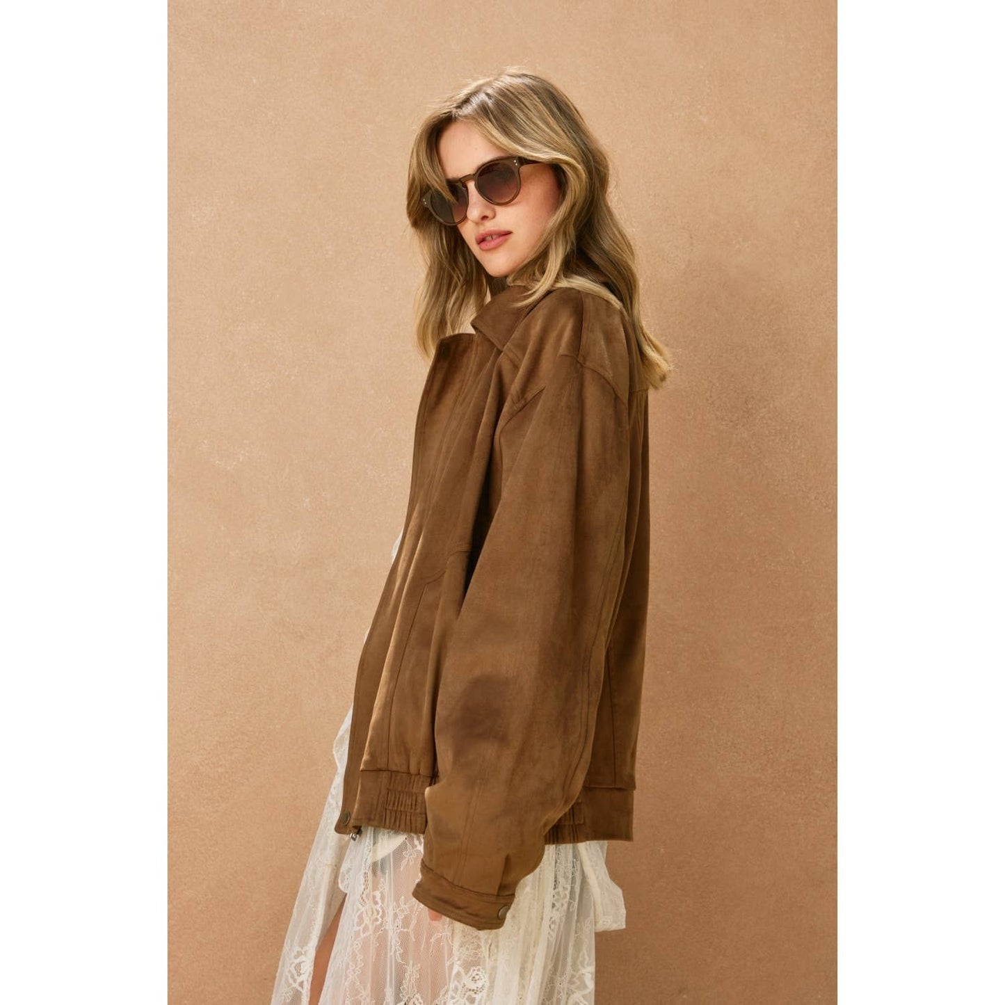 Dune Reverie Oversized Suede Bomber Jacket