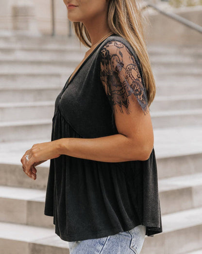 Lace Sleeve Babydoll Top