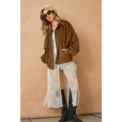 Dune Reverie Oversized Suede Bomber Jacket