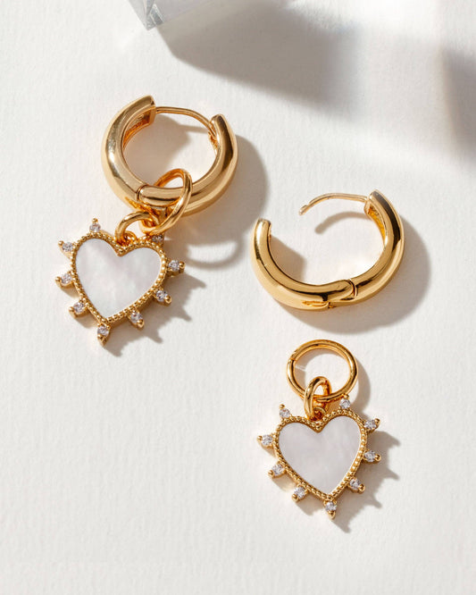 Gilded Heart Charm Huggie Hoop Earrings