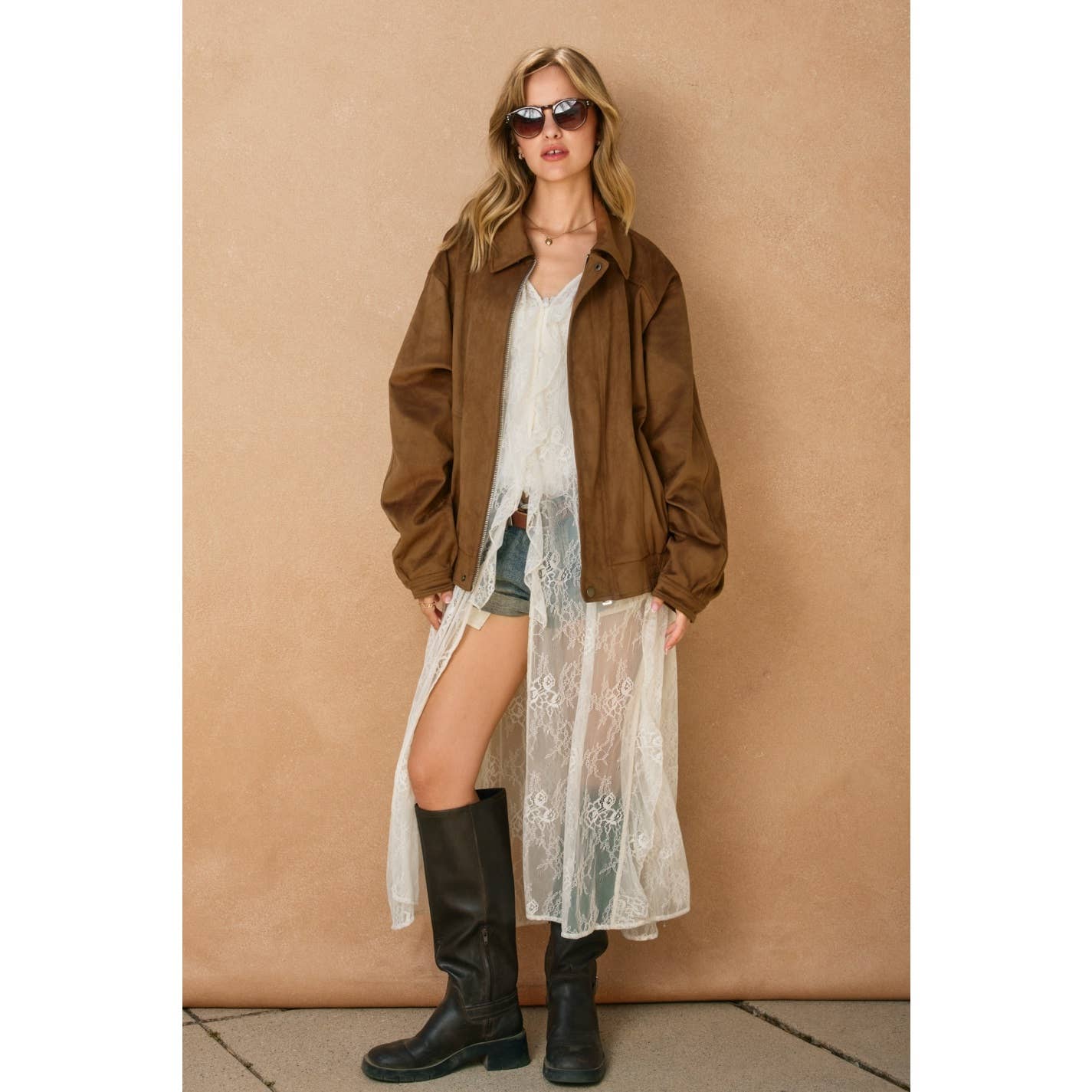 Dune Reverie Oversized Suede Bomber Jacket