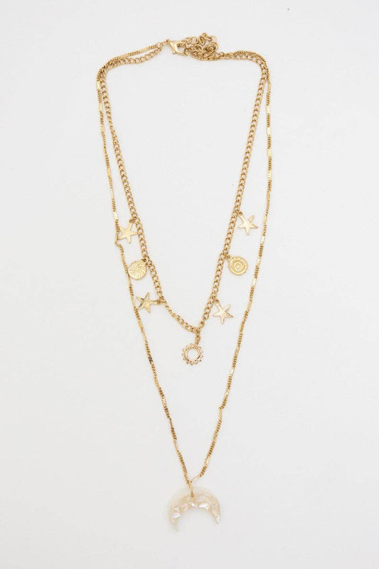 Celestial Moon Layered Necklace - Gold
