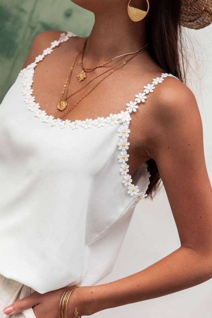Floral Trim Sleeveless Tank Top - November Moon  