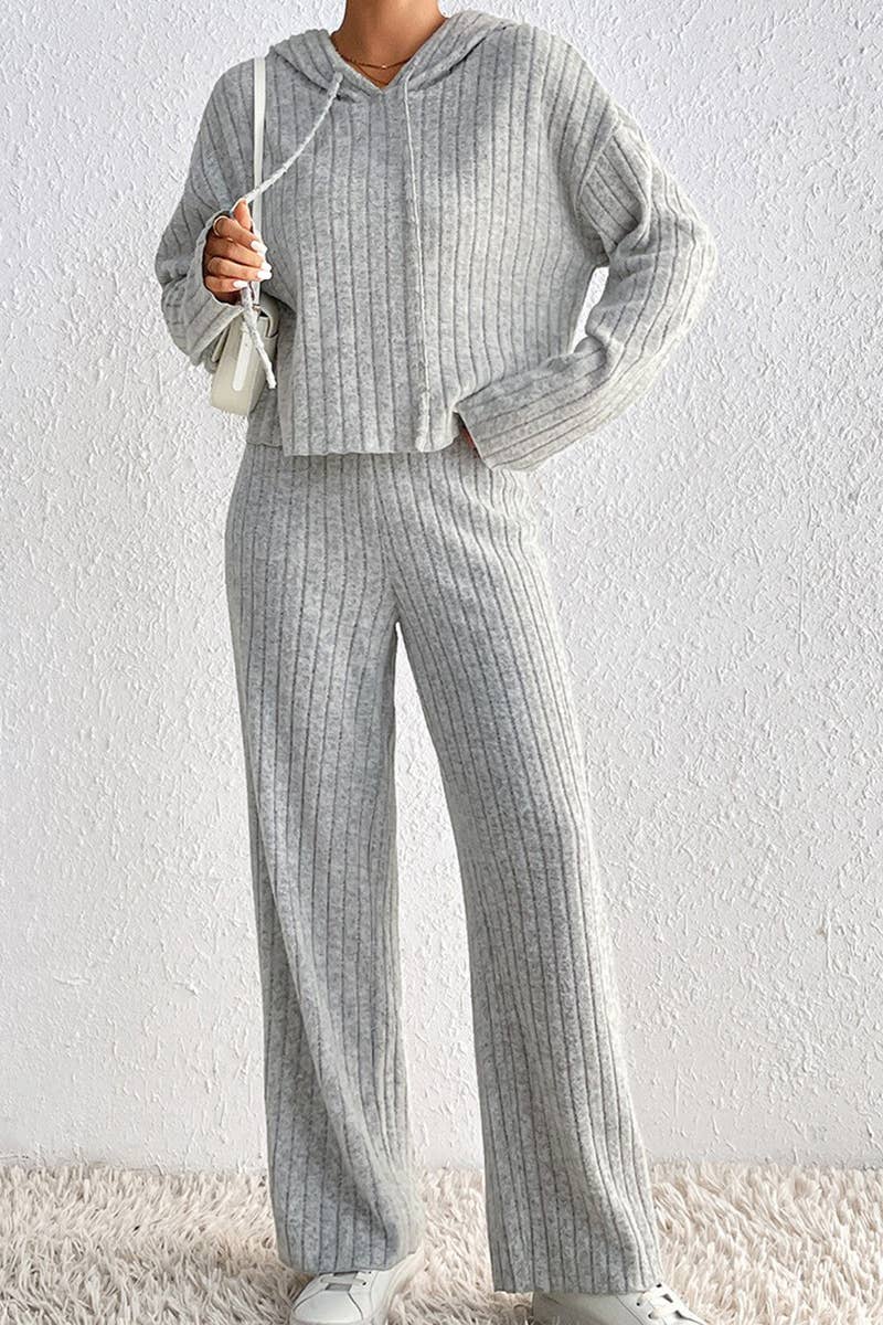 HIGH NECKED KNITTED HOODIE LOOSE PANTS SET_CWSTB0396 - November Moon  