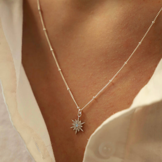 Opal Starburst Necklace - Silver - November Moon  
