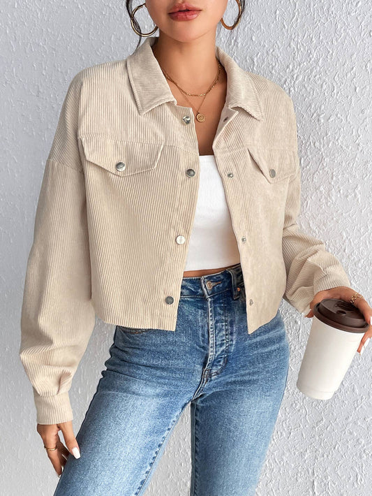Casual Cropped Lapel Button-Down Jacket - November Moon  