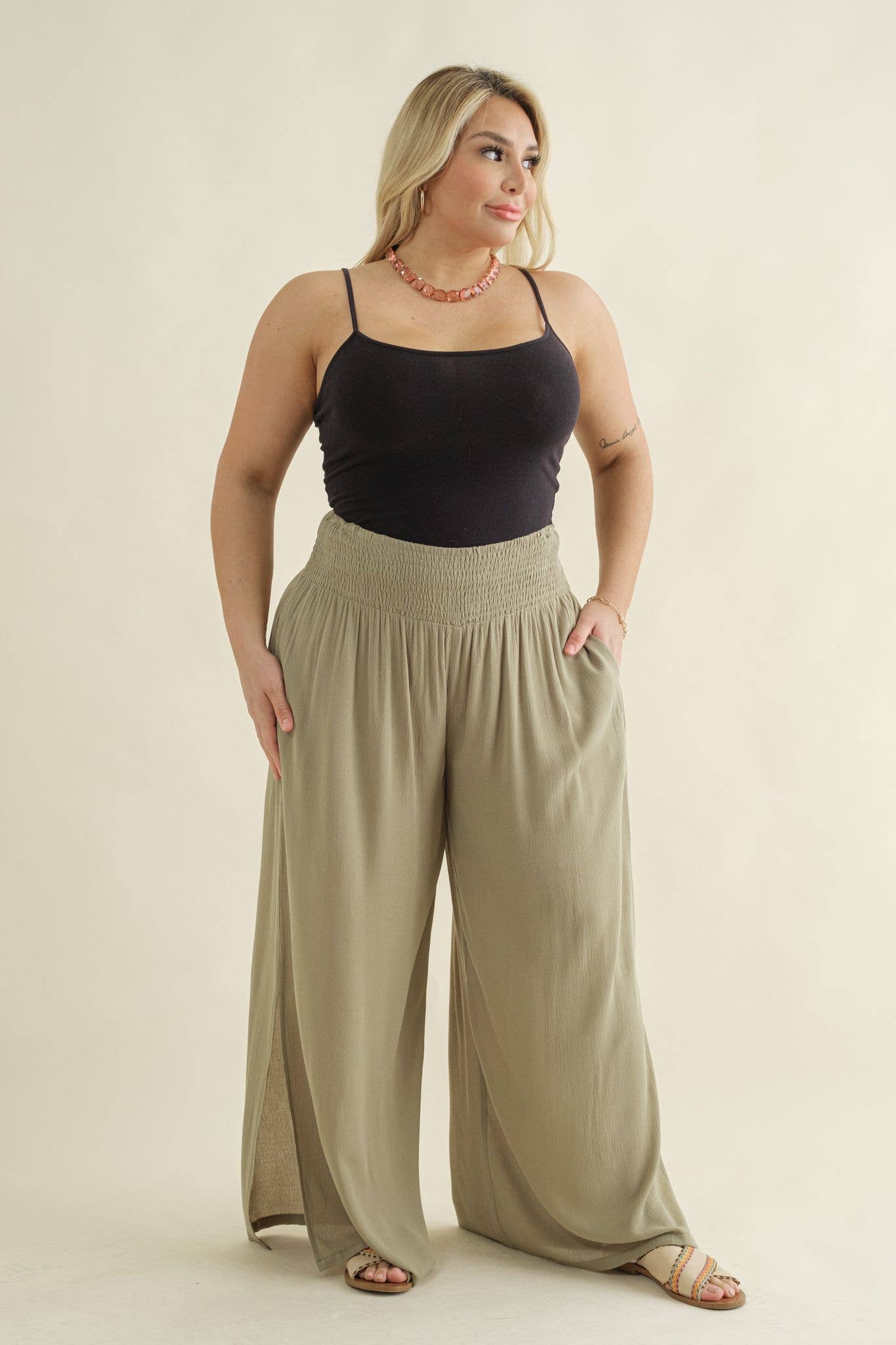 PLUS Crinkle Gauze Wide Leg Palazzo Pants - November Moon  
