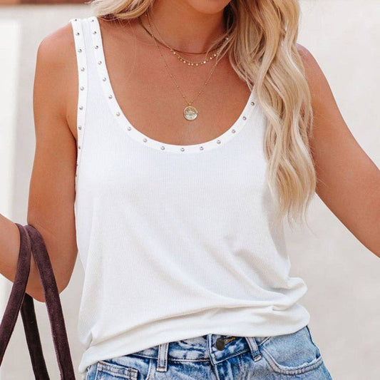 Casual Cool Studded Ribbed Tank Top - November Moon  